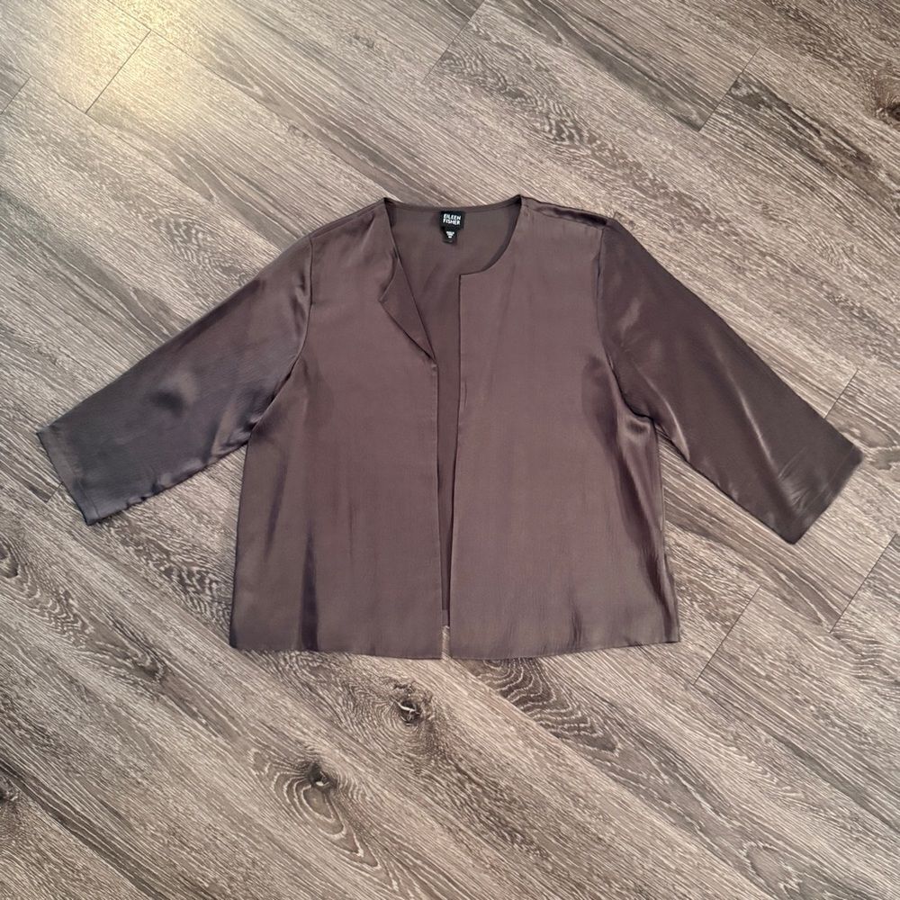 Eileen Fisher Brown Silk Open Jacket